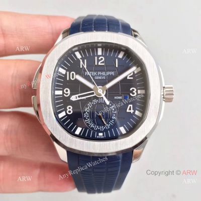 Replica Swiss Patek Philippe Travel Time Watch SS Blue Rubber Strap